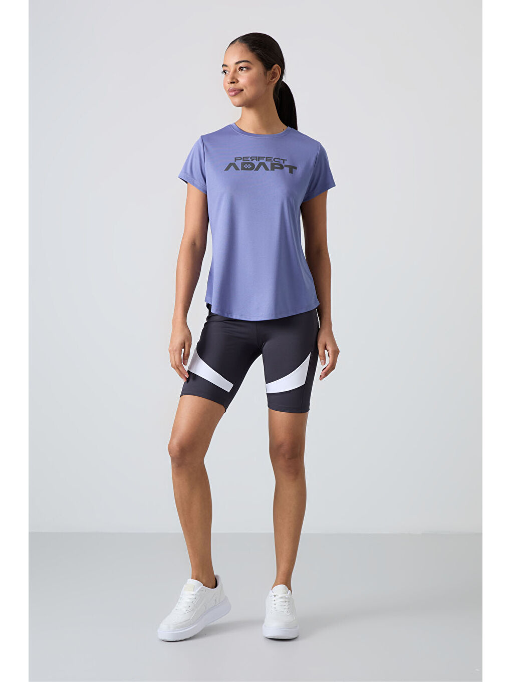 Mor Nefes Alan Dokulu İnce Performans Kadın Tişört - 97283-4