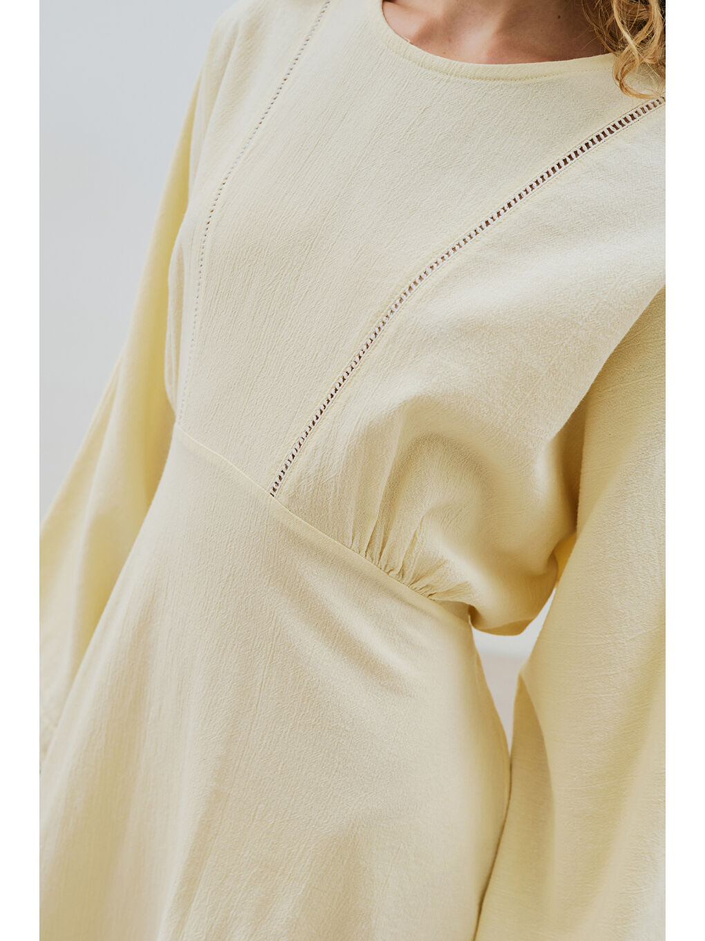 Dokulu Şerit Detaylı Elbise Sarı-3