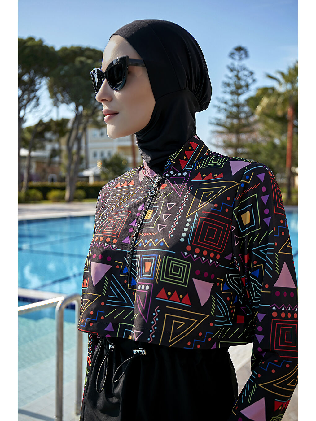 Siyah Önü Kapaklı Tam Kapalı Tesettür Mayo-3