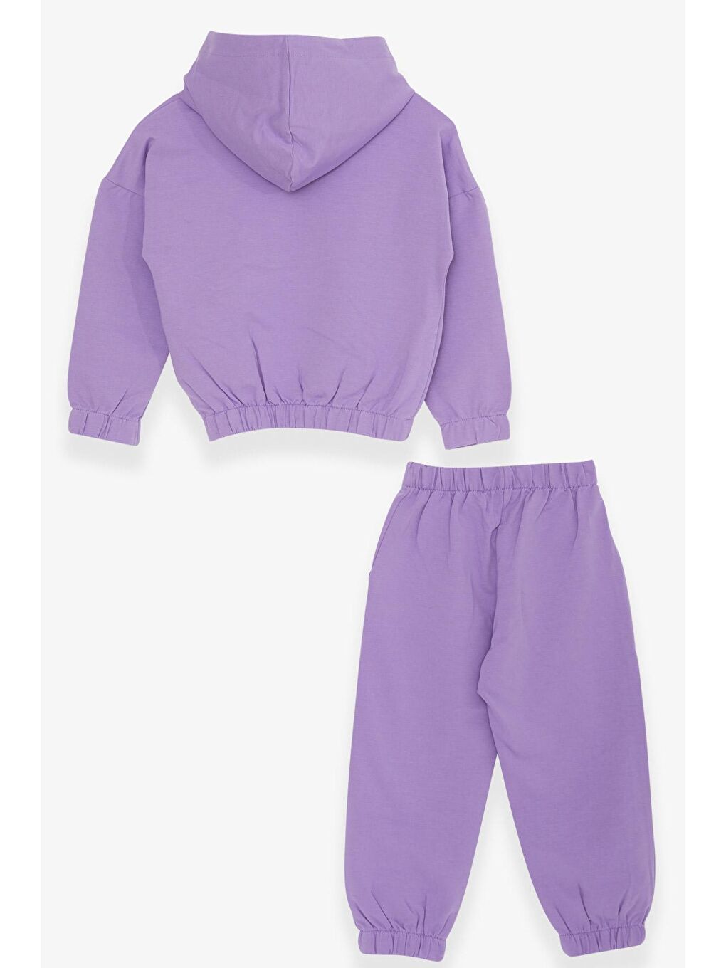Lila Kız Çocuk Eşofman Takımı Yazı Baskılı Kapüşonlu Eflatun (3 Yaş)-1