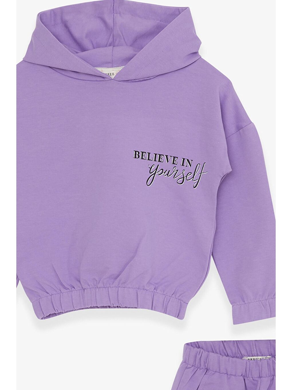 Lila Kız Çocuk Eşofman Takımı Yazı Baskılı Kapüşonlu Eflatun (3 Yaş)-2