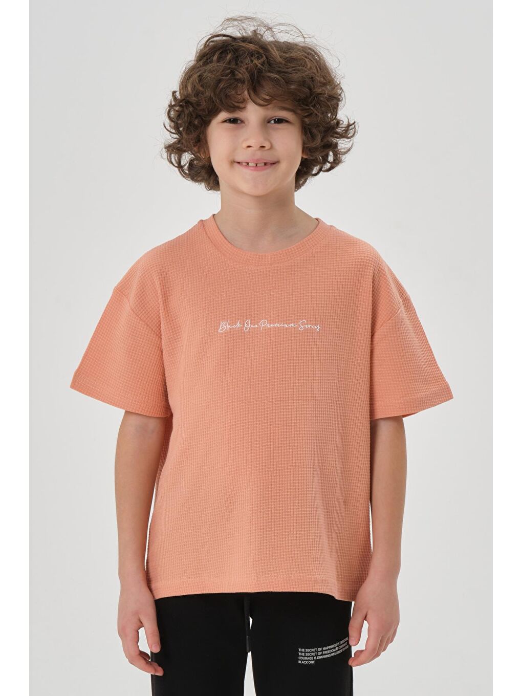 Turuncu Erkek Çocuk Waffle Kumaş Yazlık T-Shırt