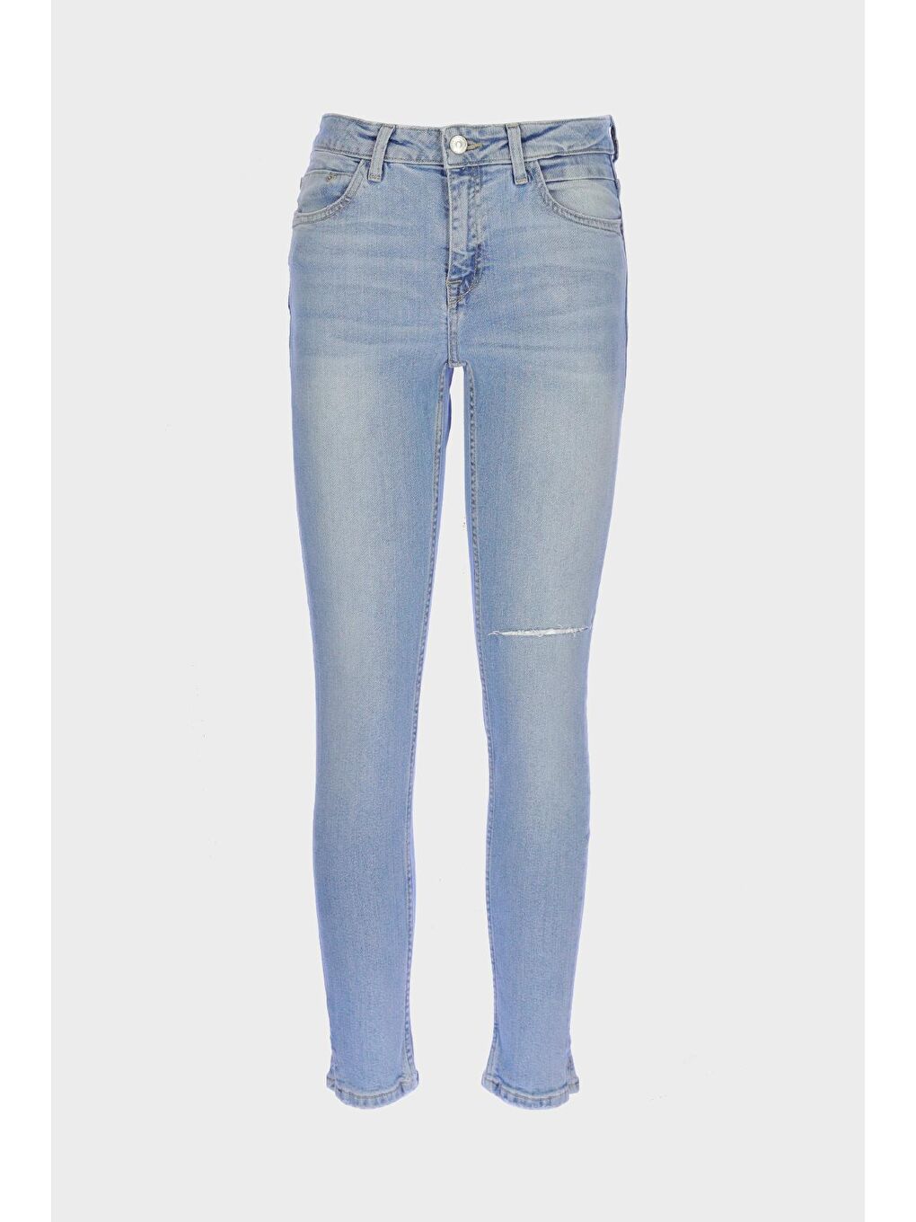 Judy Açık Mavi Yüksek Bel Patı Fermuarlı Yıpratma Detaylı Skinny Fit Jean Pantolon C 4521-220