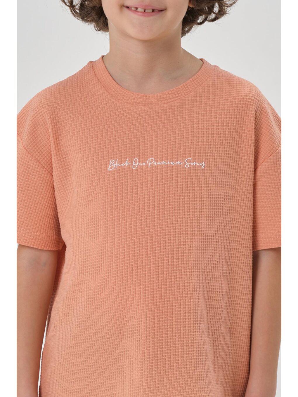 Turuncu Erkek Çocuk Waffle Kumaş Yazlık T-Shırt-2
