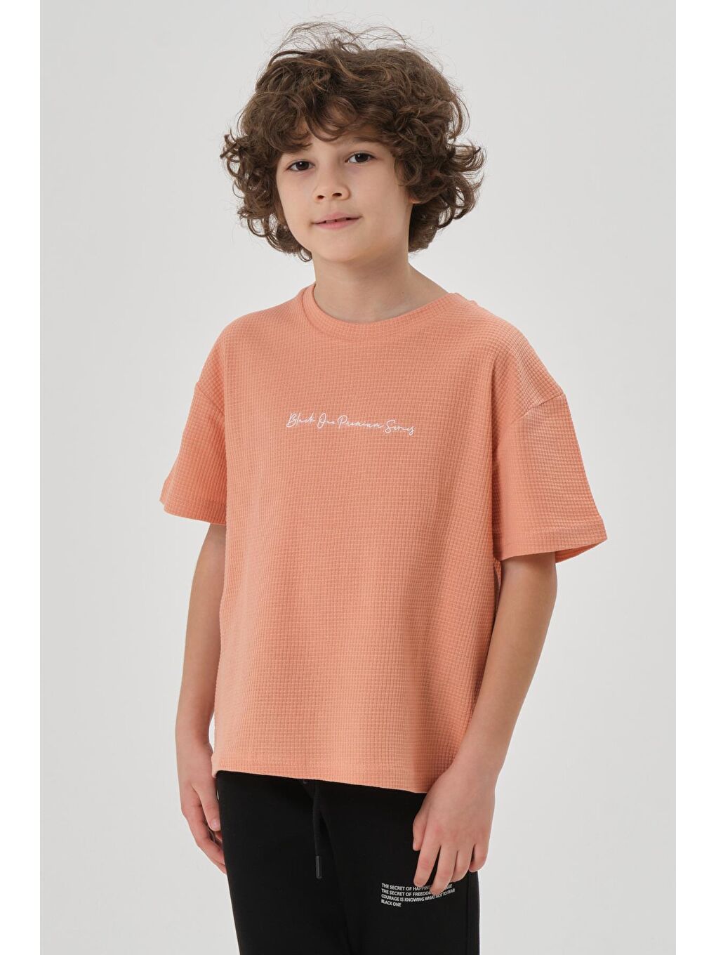 Turuncu Erkek Çocuk Waffle Kumaş Yazlık T-Shırt-3