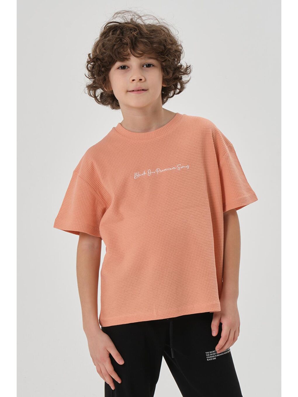 Turuncu Erkek Çocuk Waffle Kumaş Yazlık T-Shırt-4
