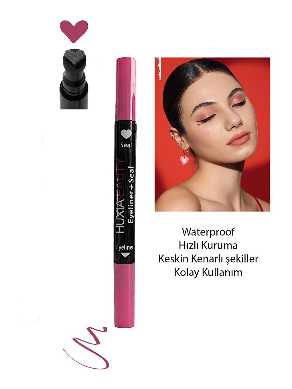 New Obsessions Pembe Kalp Damgalı Çift Başlı Eyeliner Çabuk Kuruyan Kalp Eyeliner Damgası - 4