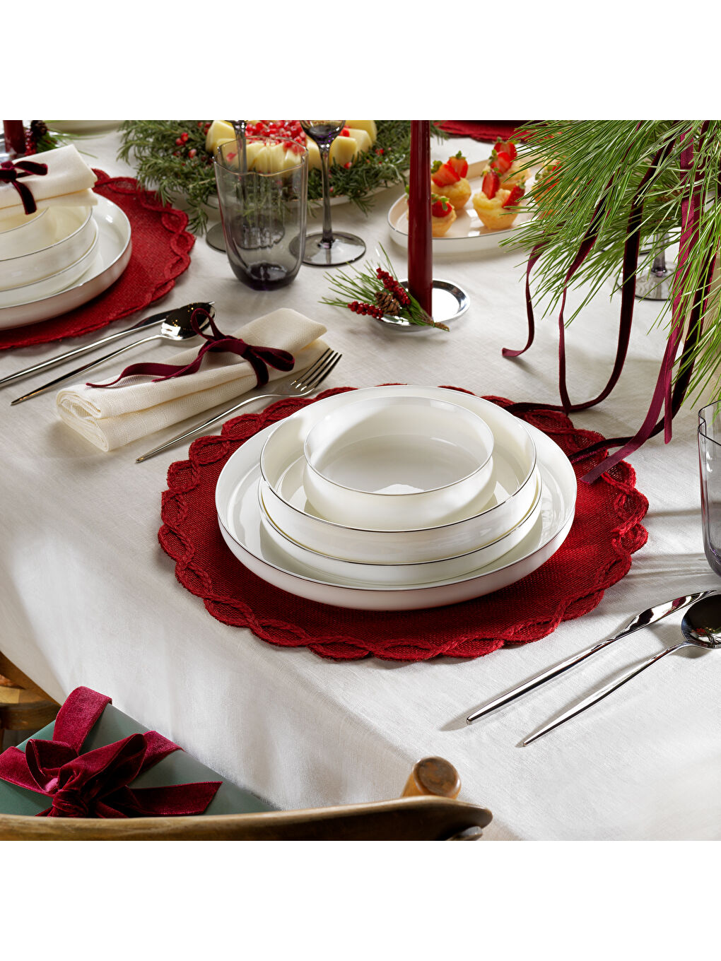 Beyaz Superfine Bone Lumiere Yemek Takımı 56 Parça-Platin-9