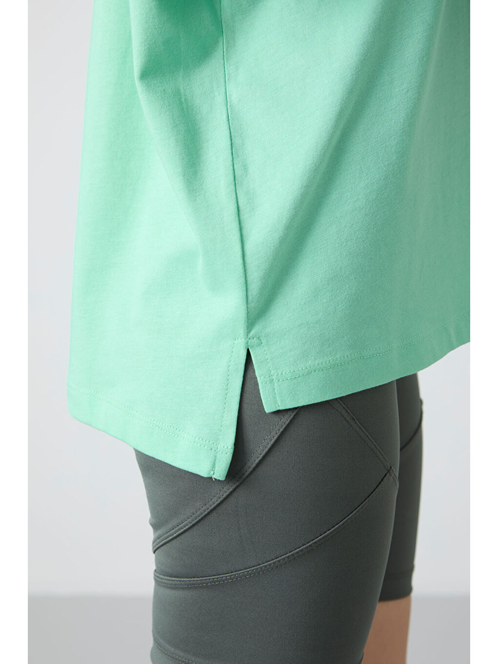 Turkuaz Su Yeşili Penye Modal Yumuşak Tuşeli Oversize Fit Basic Kadın Tişört- 97285-6