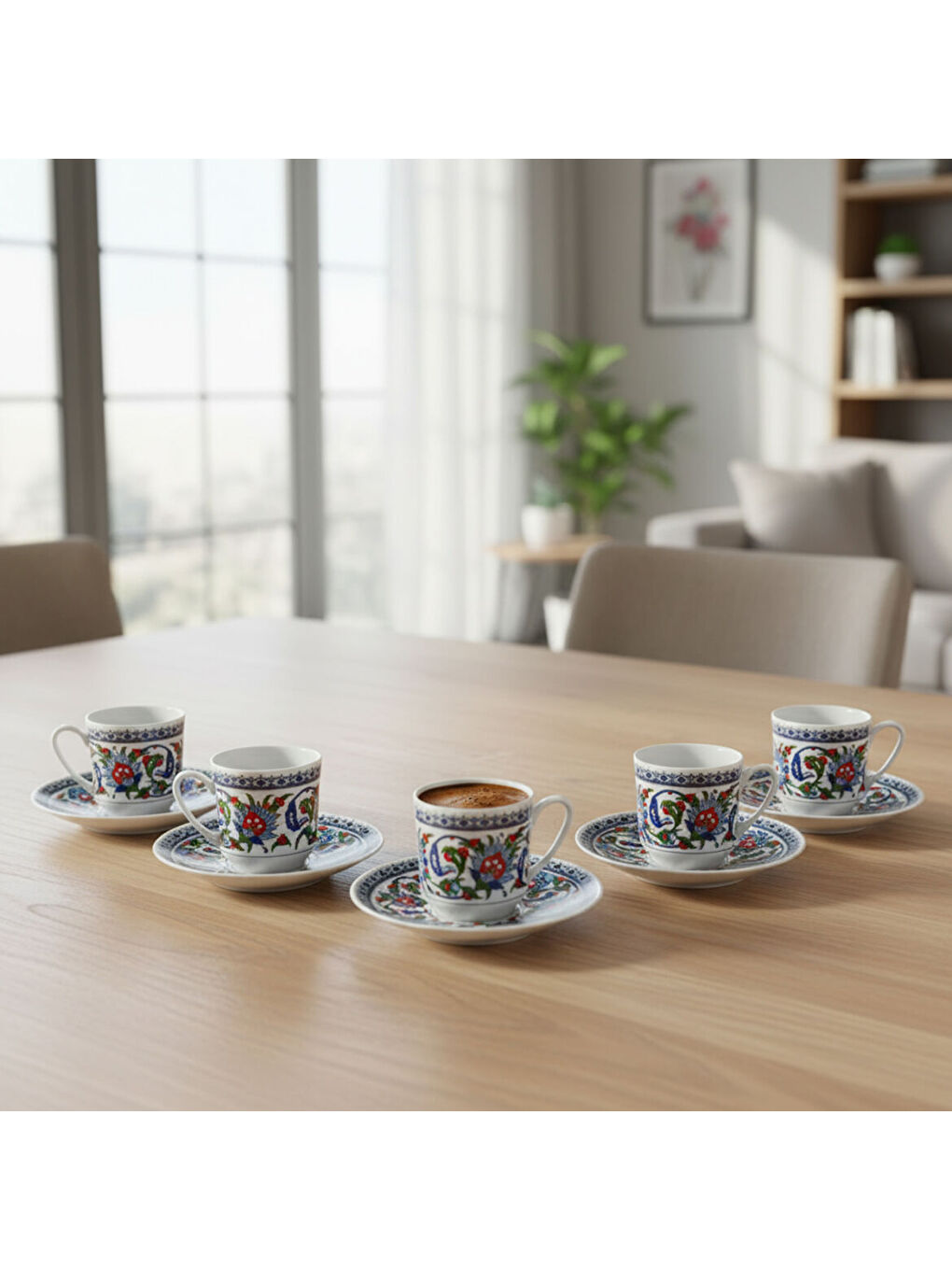 Ekru Gözde Double 6 Kişilik Kahve Fincan Takımı 60932