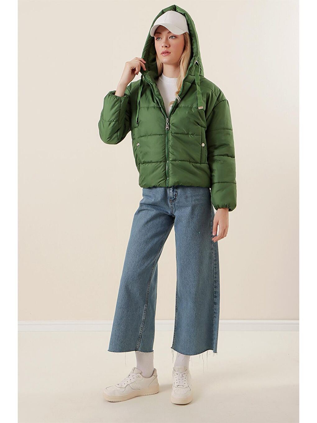 5117 Kapüşonlu Şişme Mont - Zümrüt Yeşili-2