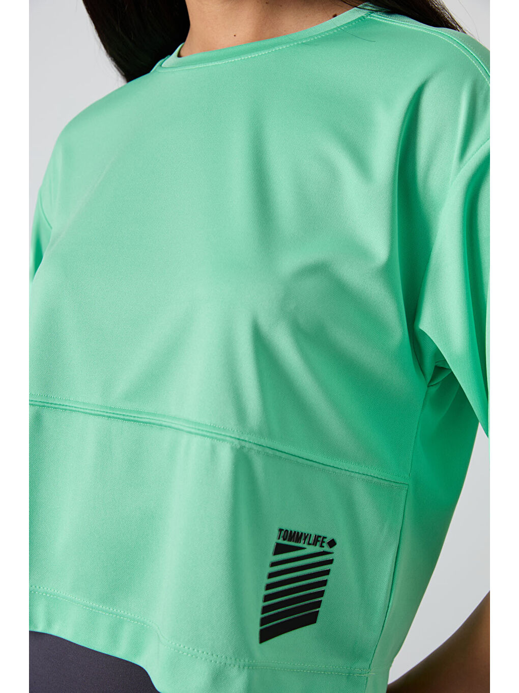 Turkuaz Nefes Alan Dokulu İnce Oversize Fit Performans Kadın Tişört - 97284-6