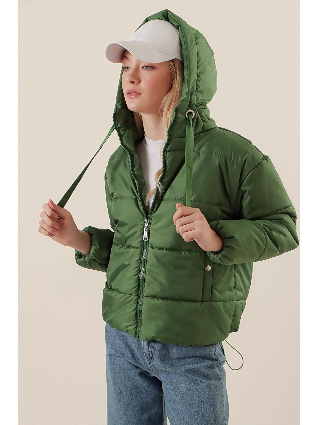 5117 Kapüşonlu Şişme Mont - Zümrüt Yeşili-3