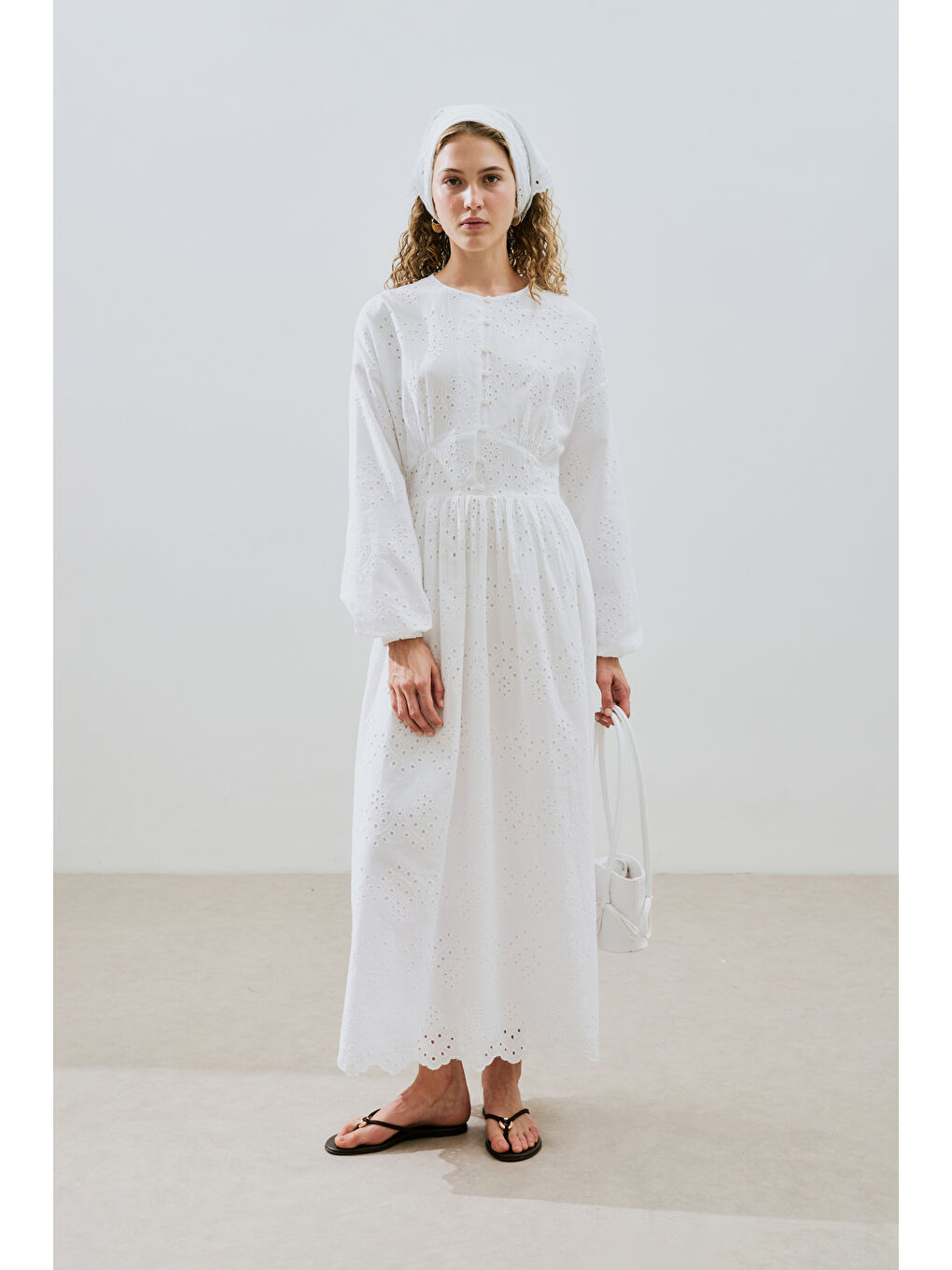 Brode Düğmeli Elbise Ekru-1