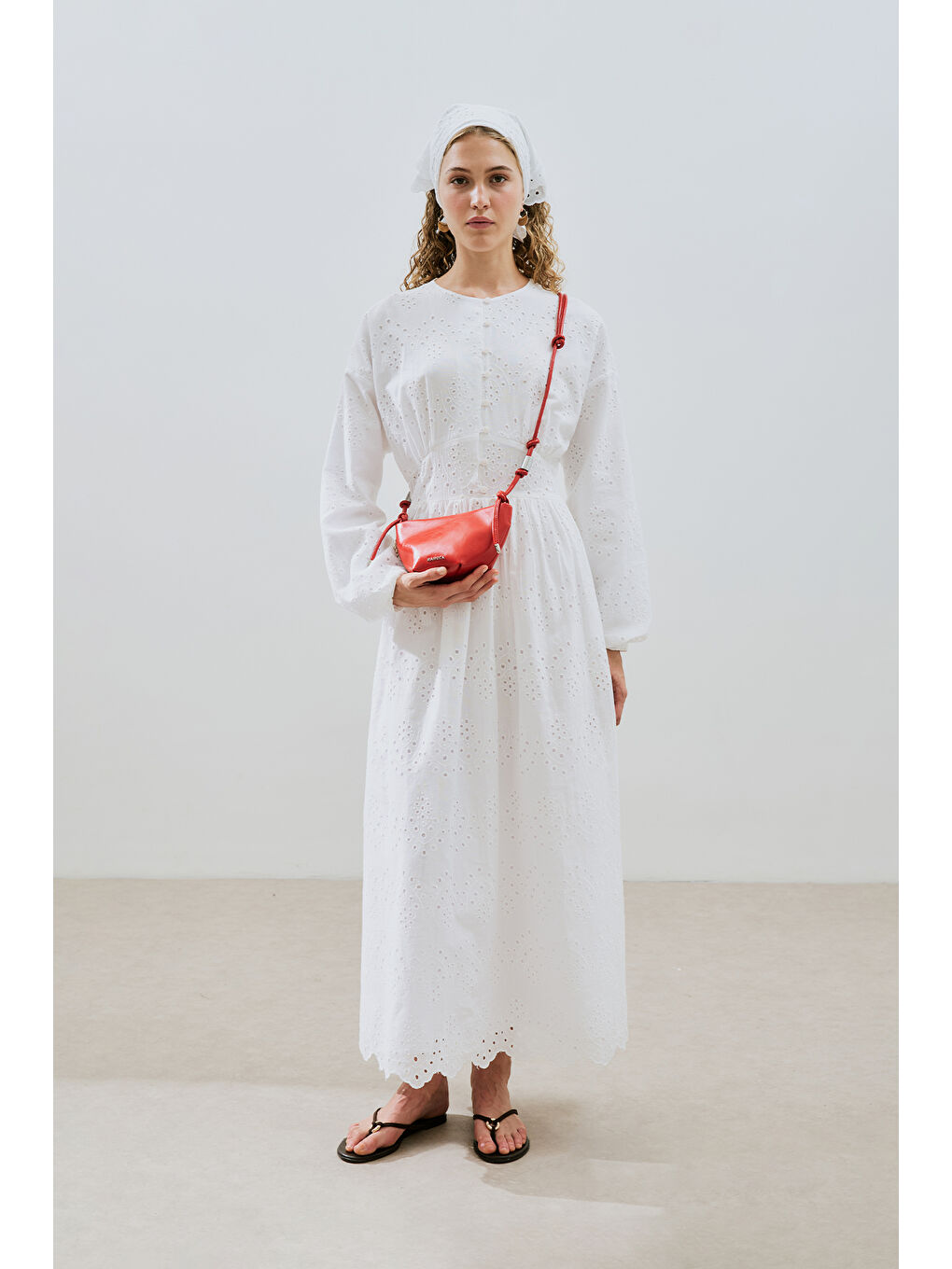 Brode Düğmeli Elbise Ekru-2