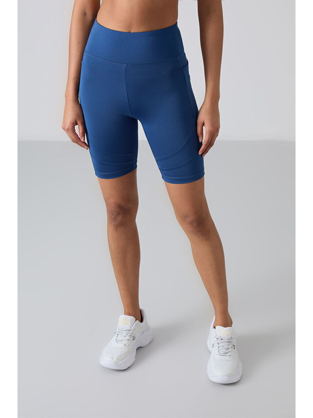 Lacivert Esnek Performans Kadın Biker Tayt - 91012-2