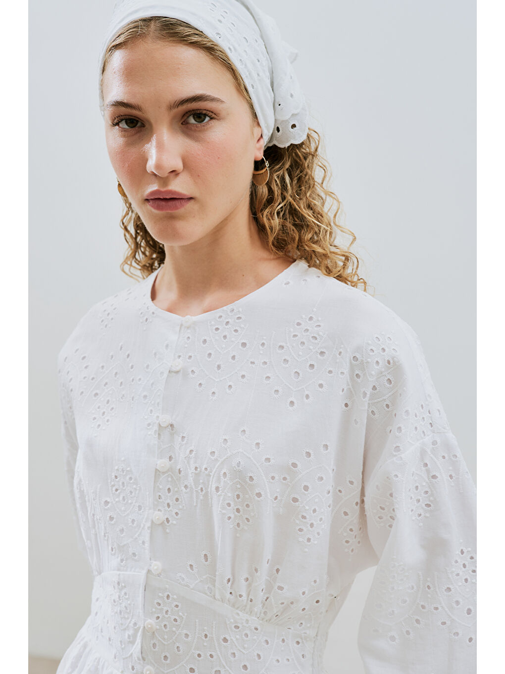 Brode Düğmeli Elbise Ekru-3