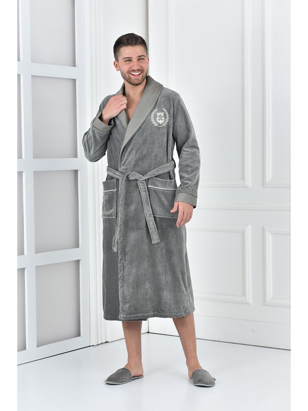 Masal Erkek Bornoz %100 Organik Pamuk Nakışlı Yeşil-1