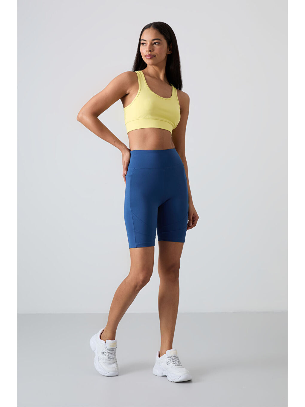 Lacivert Esnek Performans Kadın Biker Tayt - 91012-6