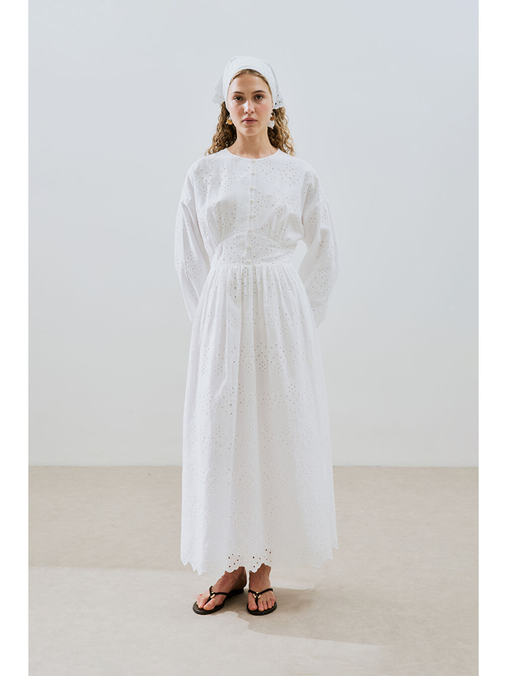 Brode Düğmeli Elbise Ekru-4