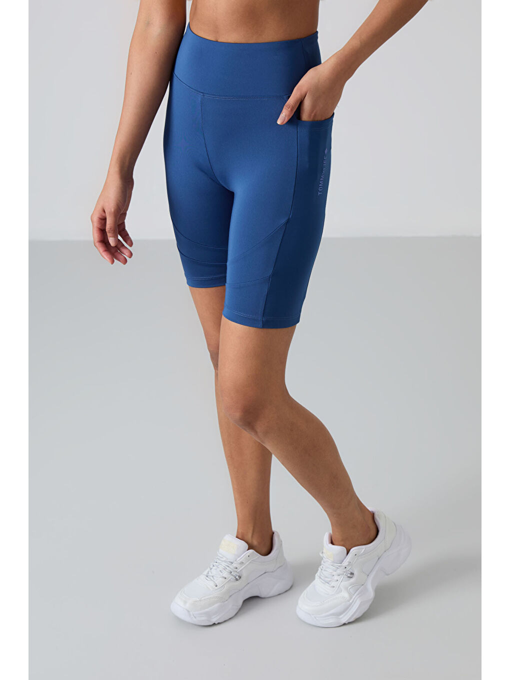 Lacivert Esnek Performans Kadın Biker Tayt - 91012-8