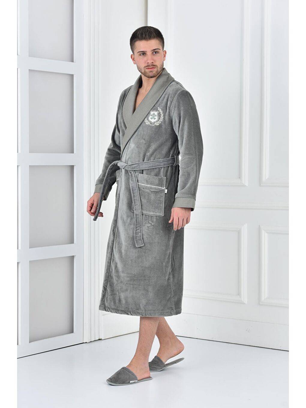 Masal Erkek Bornoz %100 Organik Pamuk Nakışlı Yeşil-3