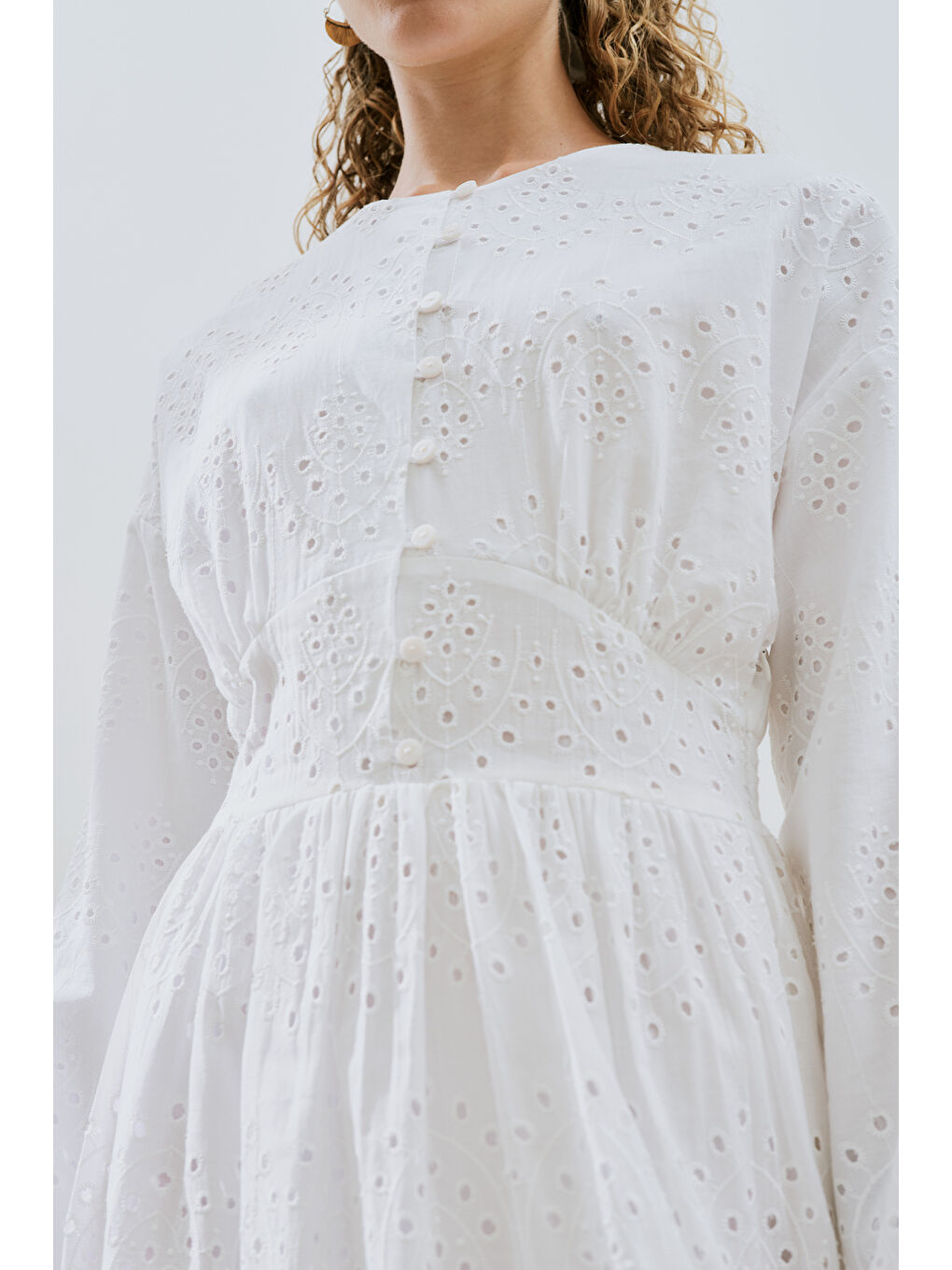 Brode Düğmeli Elbise Ekru-5