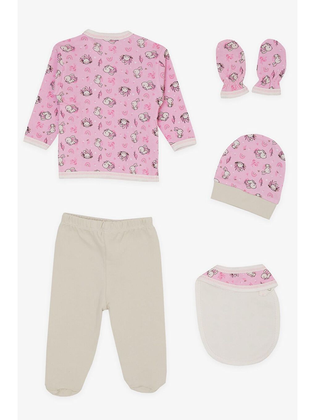 Kız Bebek Hastane Çıkışı 5 li Sevimli Tavşancık Desenli Pembe (0-3 Ay)-1