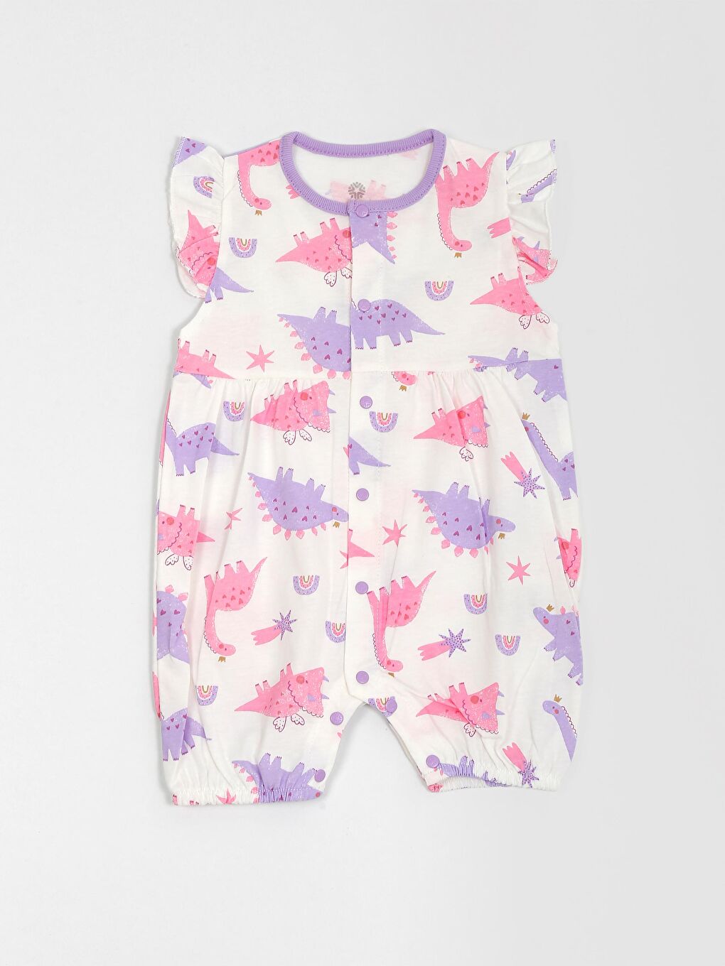 Ekru Bisiklet Yaka Baskılı Kız Bebek Tulum