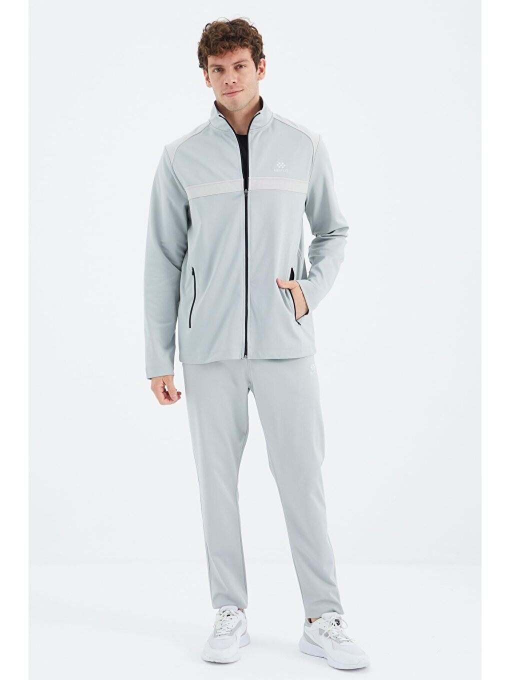 Bej Taş Dik Yaka Cep Detaylı Rahat Kalıp Erkek Eşofman Takımı - 85213-4