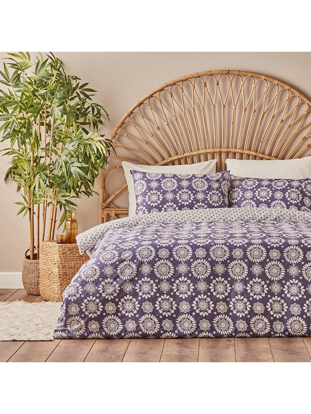 %100 Pamuk Ranforce Misa King Size Nevresim Seti Mor