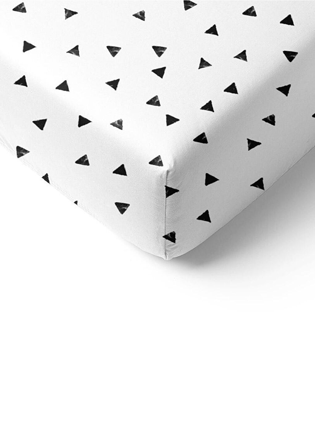 Karışık Üçgen Desen Baskılı Tek Kişilik Lastikli Çarşaf SetiBeyaz-1
