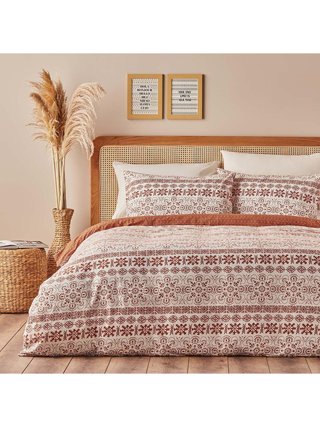 Kahverengi %100 Pamuk Ranforce Vibrant King Size Nevresim Seti Kiremit