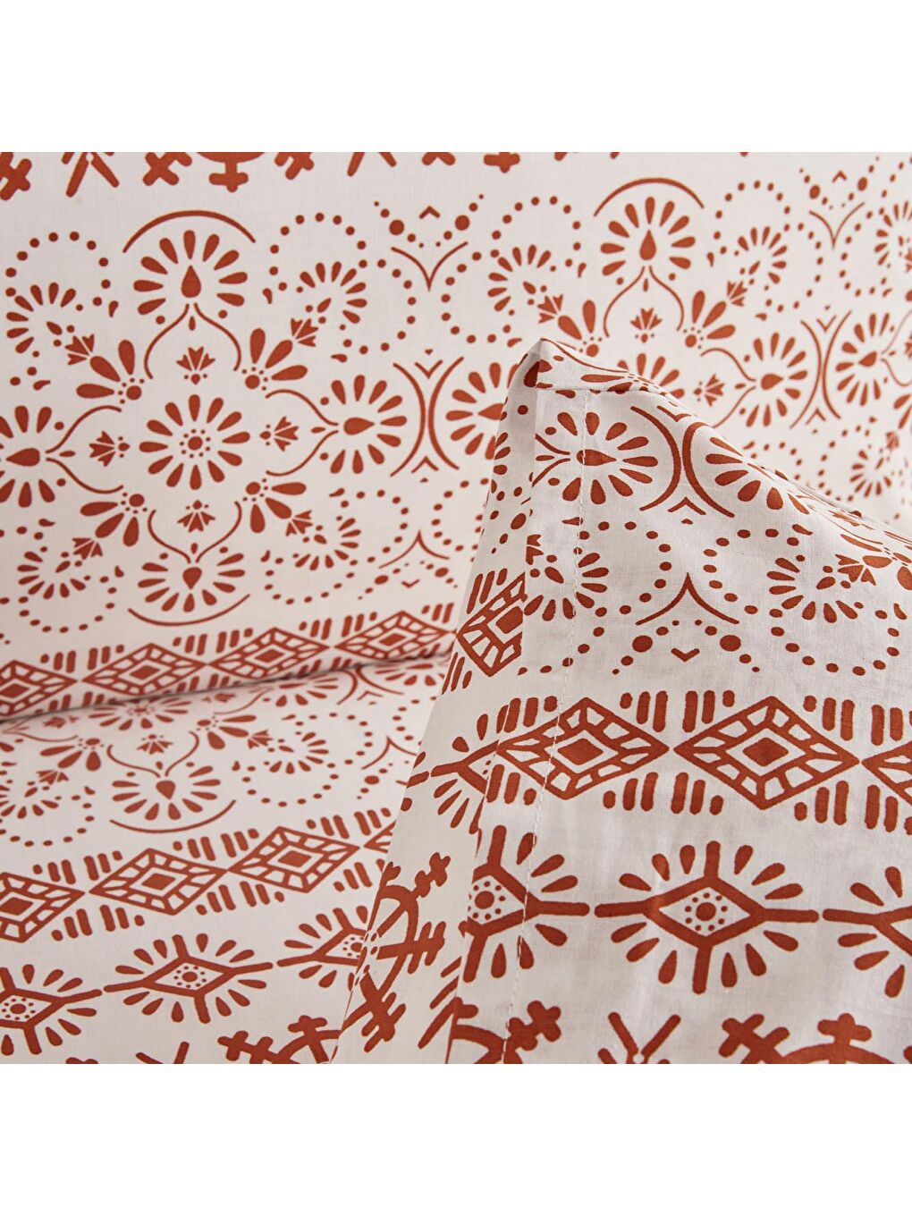 Kahverengi %100 Pamuk Ranforce Vibrant King Size Nevresim Seti Kiremit-2