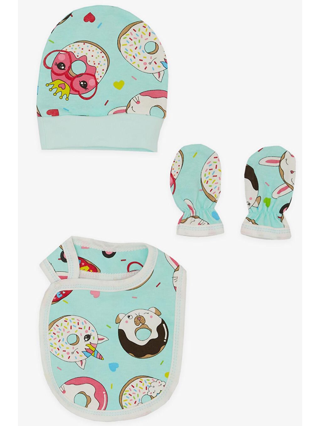 Turkuaz Kız Bebek Hastane Çıkışı 5 li Sevimli Donut Desenli Su Yeşili (0-3 Ay)-4