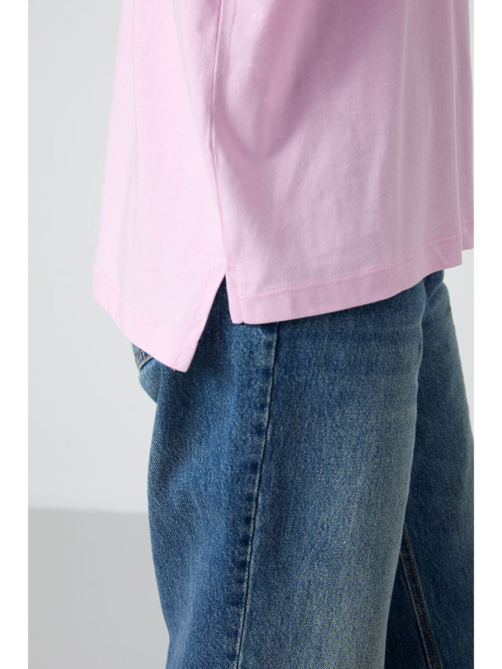Pembe Penye Modal Yumuşak Tuşeli Oversize Fit Basic Kadın Tişört- 97285-6