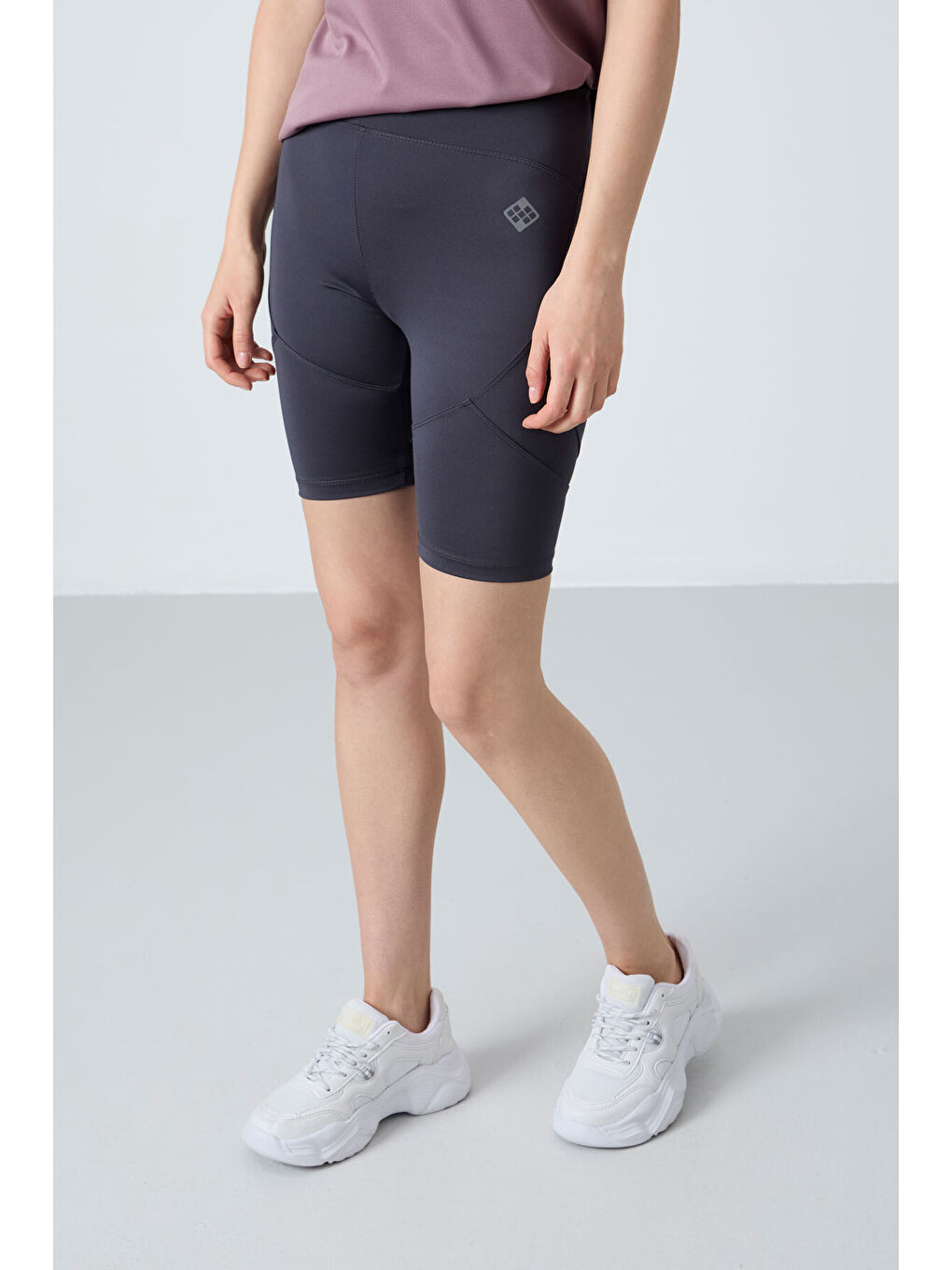 Antrasit Esnek Performans Kadın Biker Tayt - 91013-2