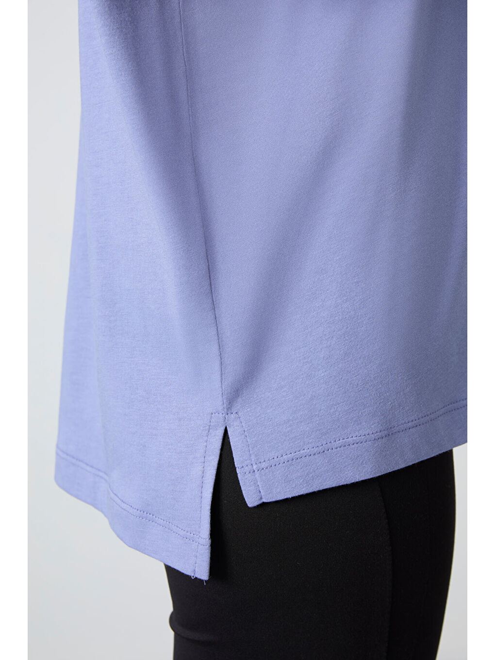 Mor Açık Eflatun Penye Modal Yumuşak Tuşeli Oversize Fit Basic Kadın Tişört- 97285-8