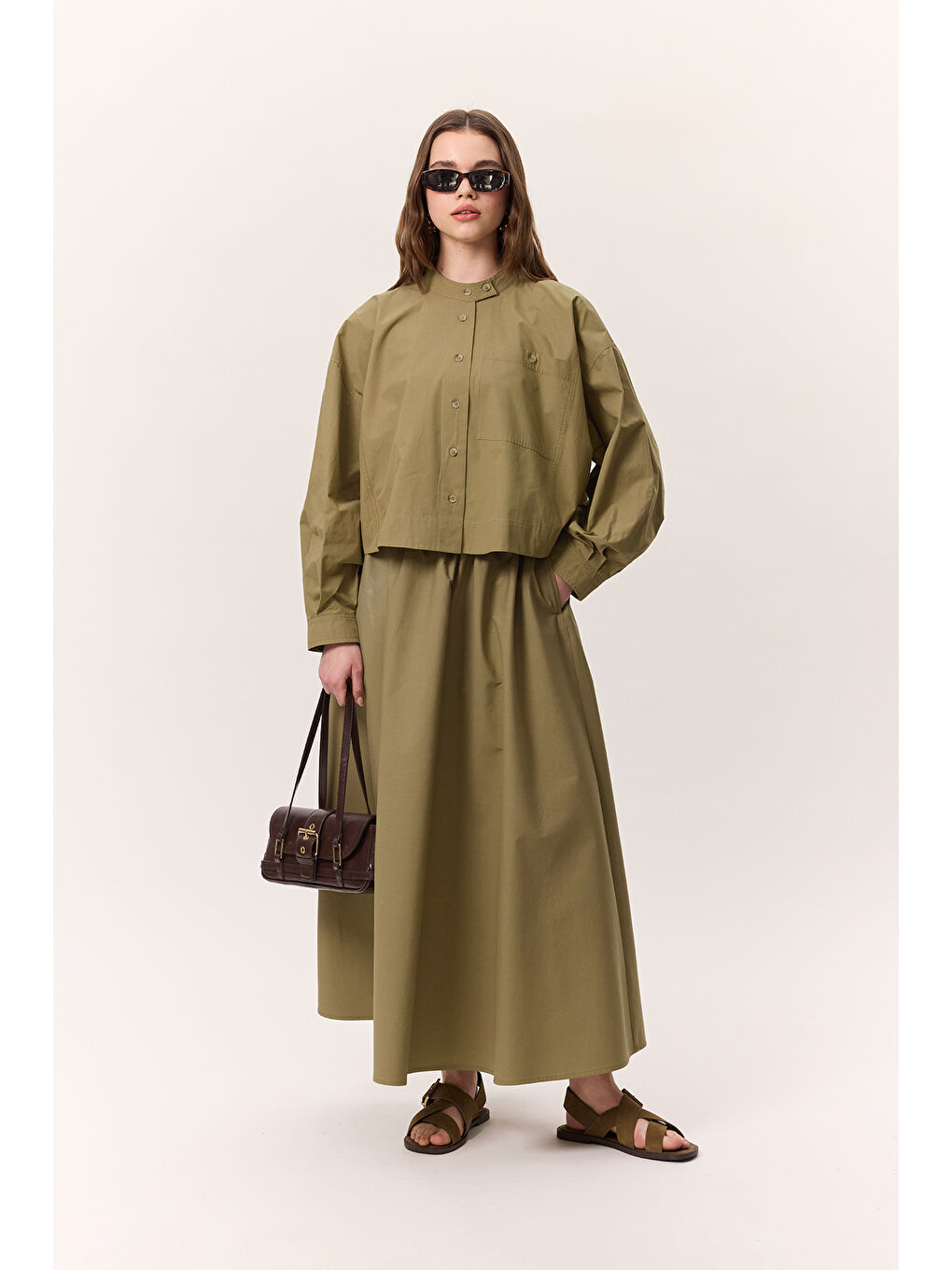 Geniş Cep Detaylı Kısa Gömlek Haki