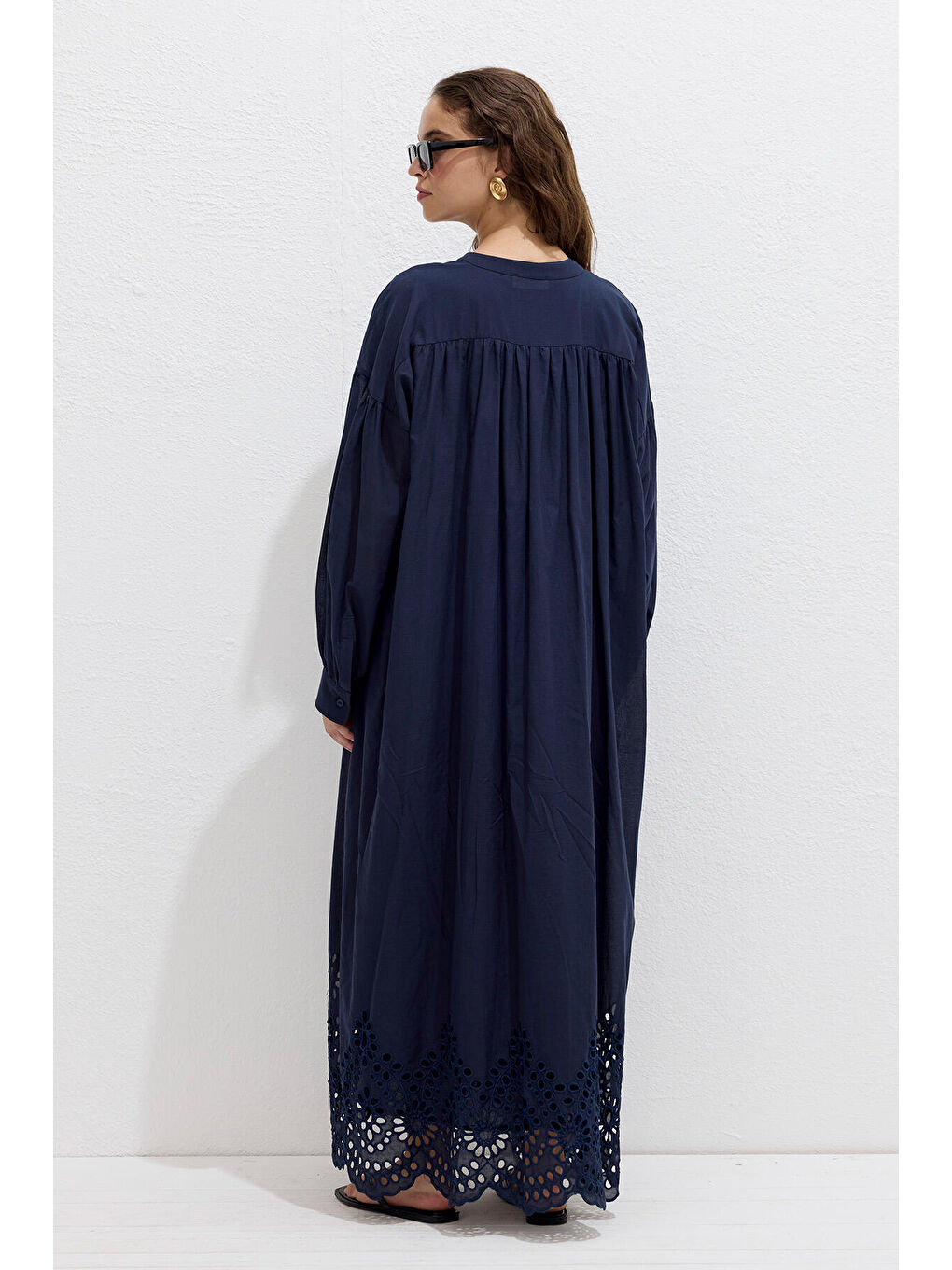 Brode Nakışlı Elbise Lacivert-5