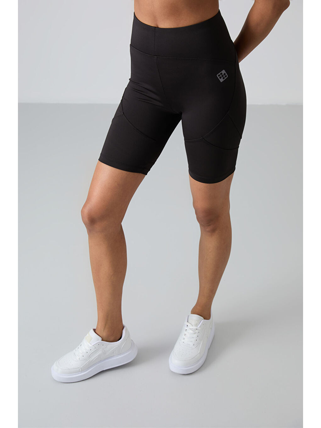 Siyah Esnek Performans Kadın Biker Tayt - 91013-2