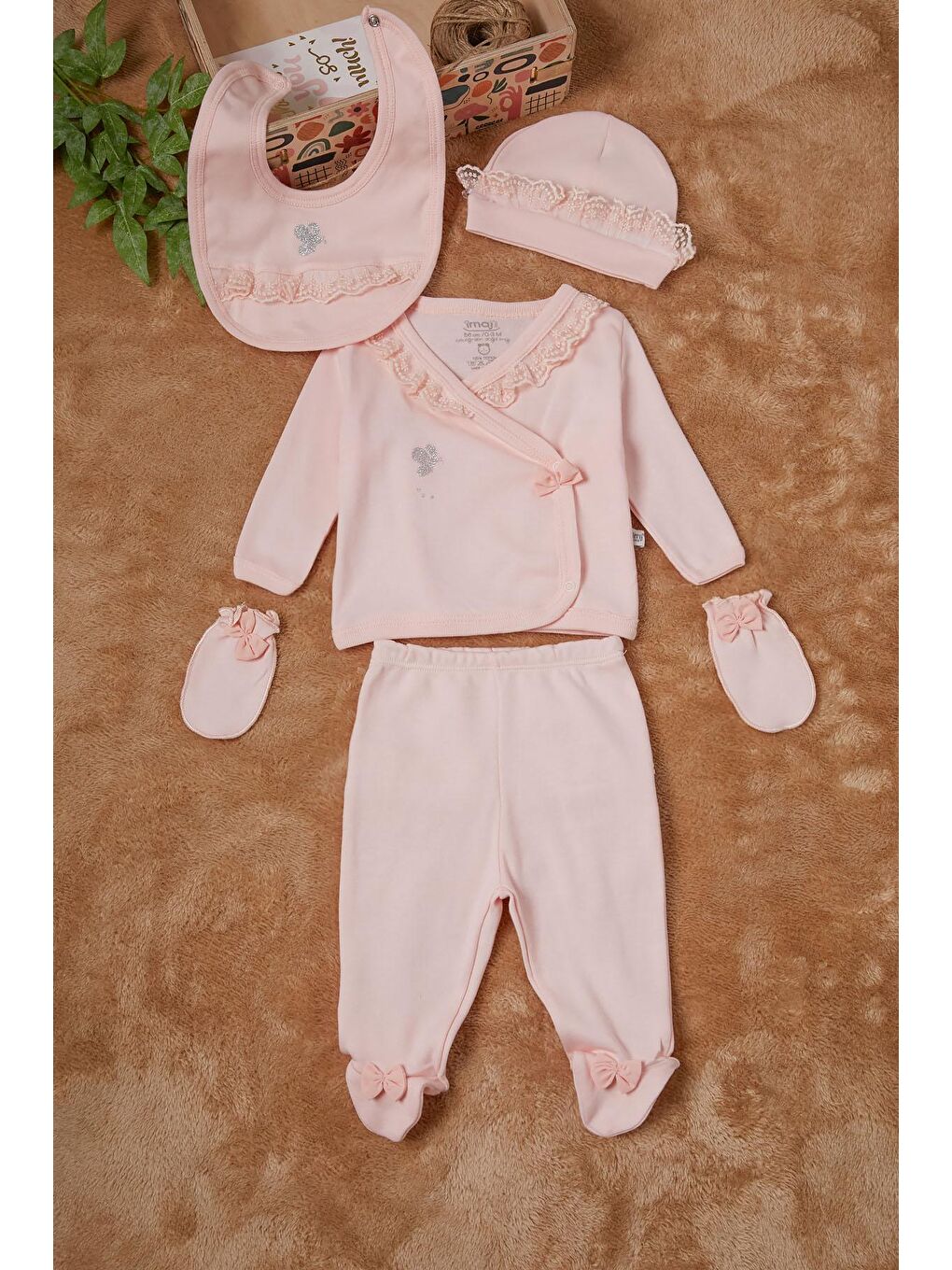 Kelebek Baskılı Pembe Kız Bebek 5'li Takım 16659