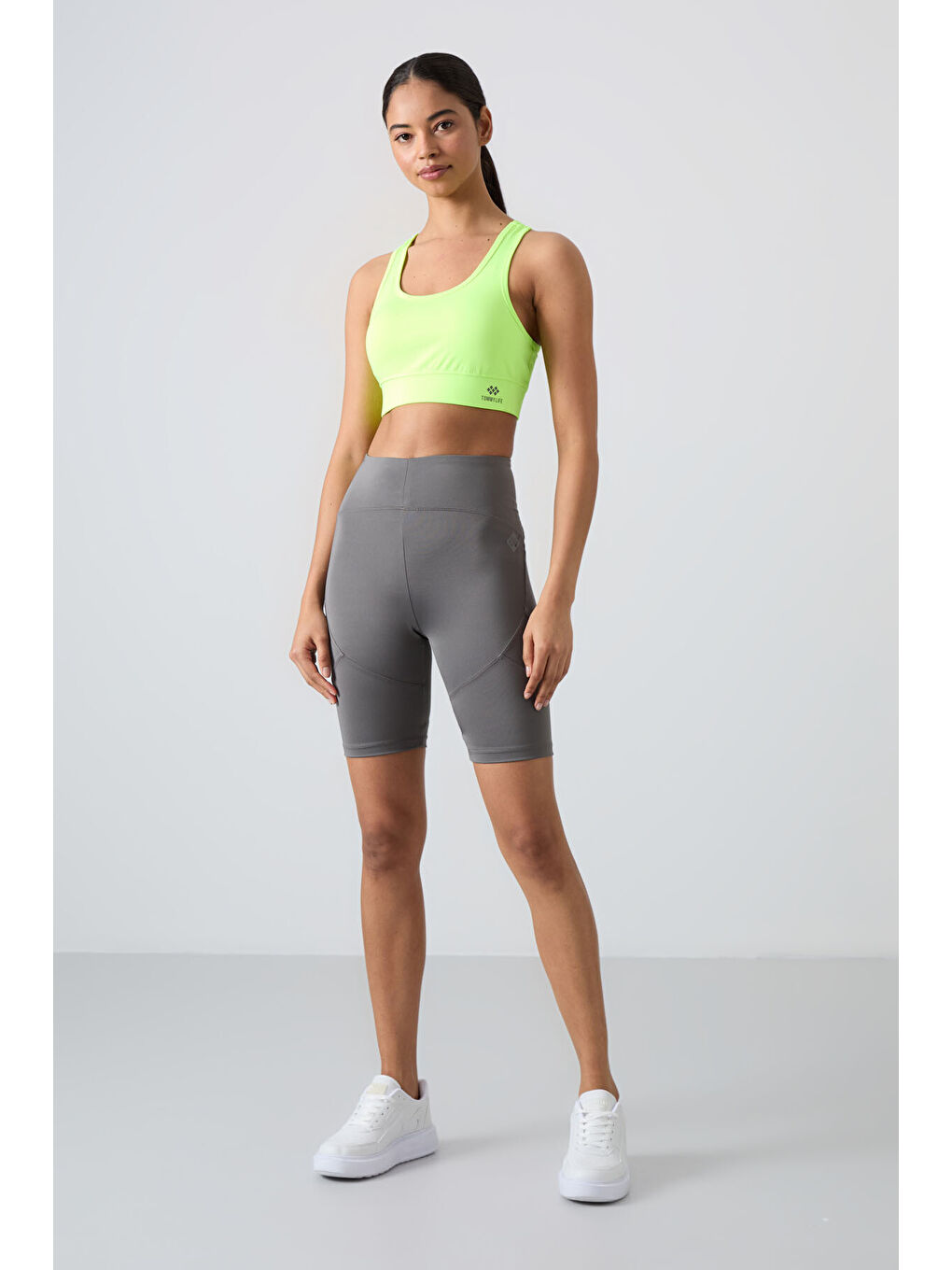 Gri Esnek Performans Kadın Biker Tayt - 91013