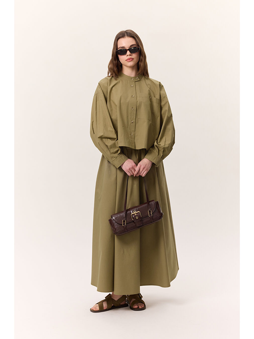 Geniş Cep Detaylı Kısa Gömlek Haki-2