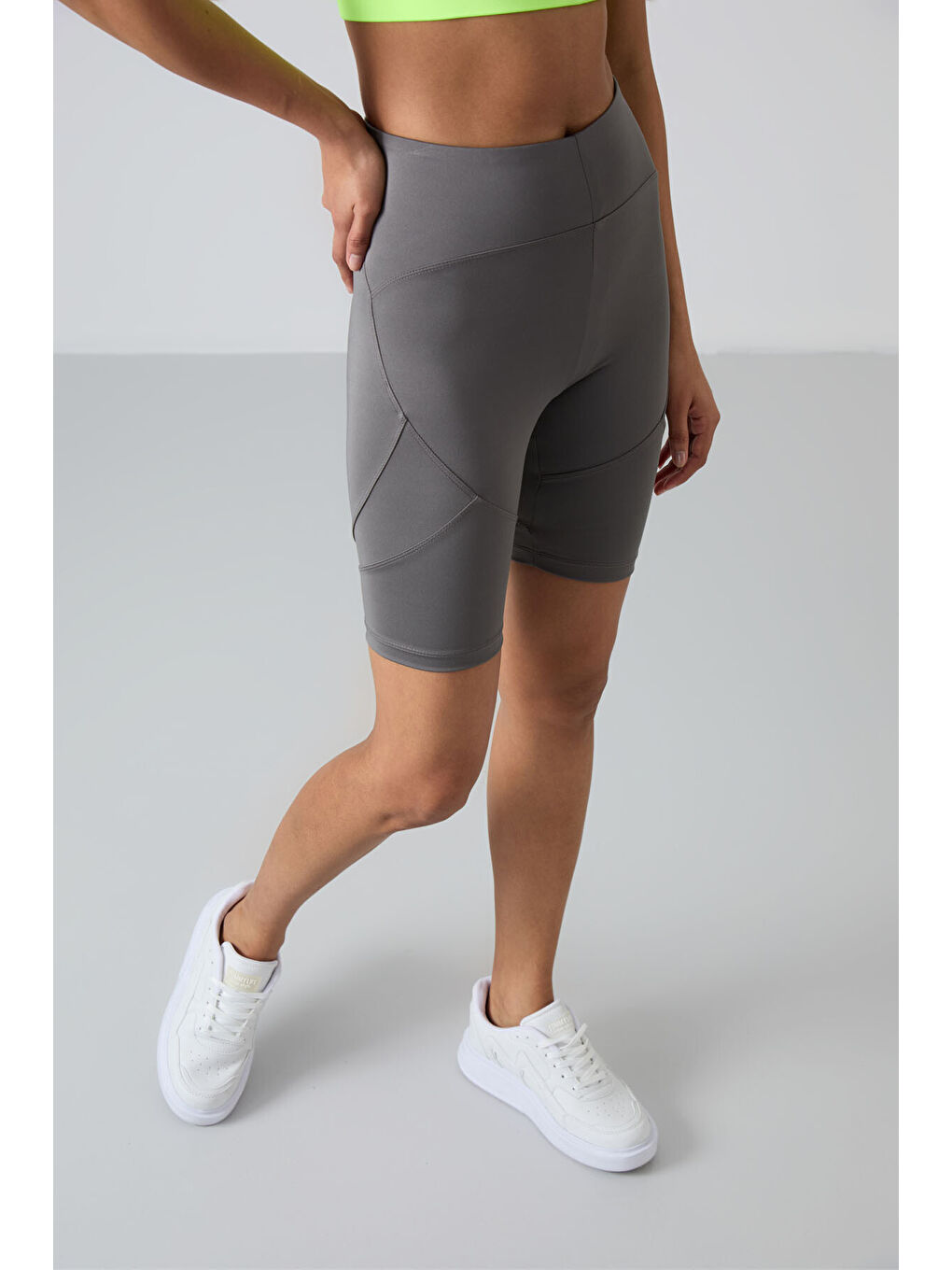 Gri Esnek Performans Kadın Biker Tayt - 91013-2