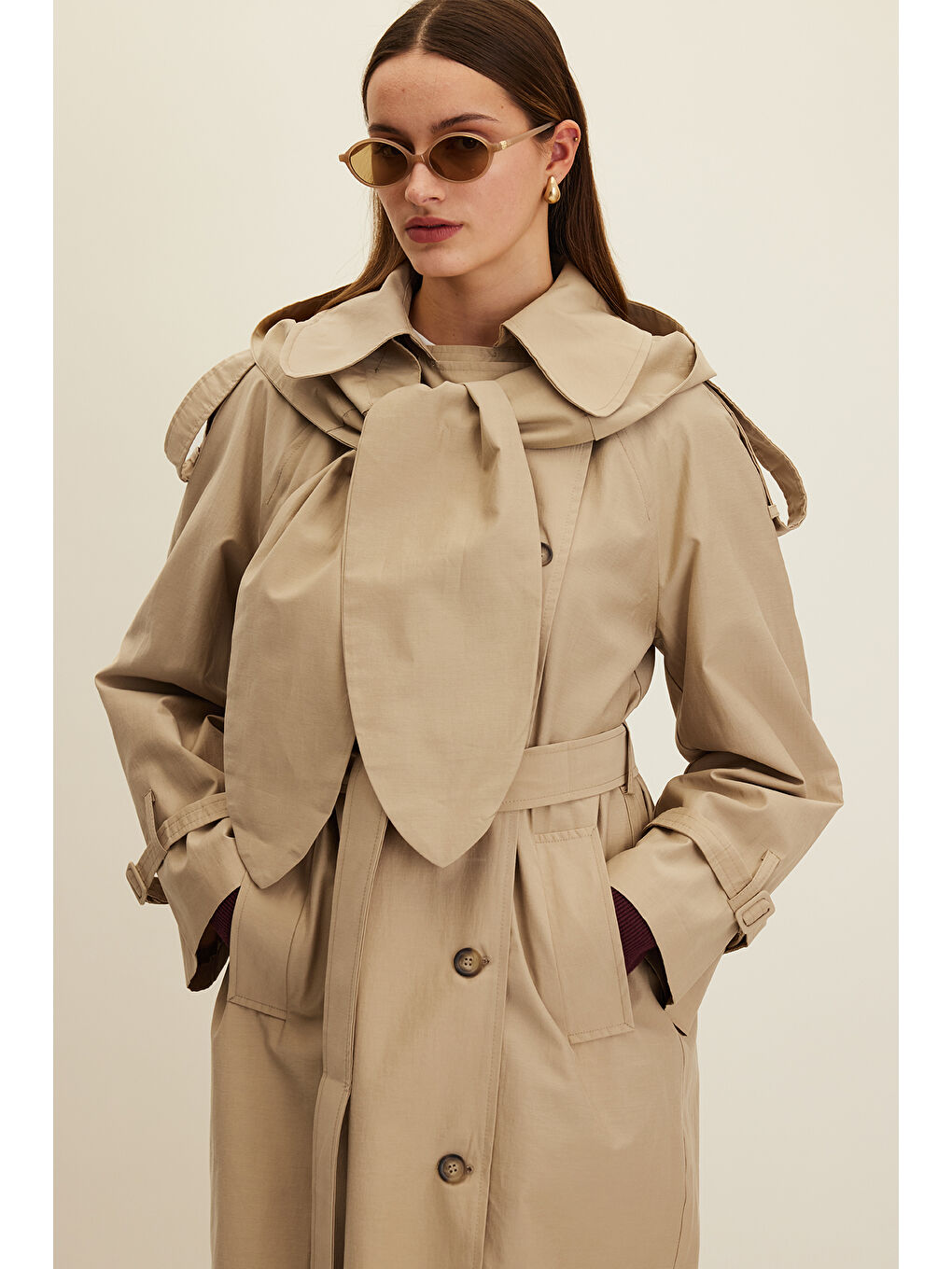 Kahverengi Tokyo Kapüşonlu Trençkot Camel-2