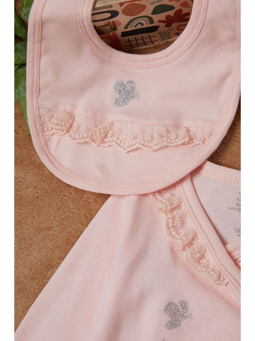 Kelebek Baskılı Pembe Kız Bebek 5'li Takım 16659-3