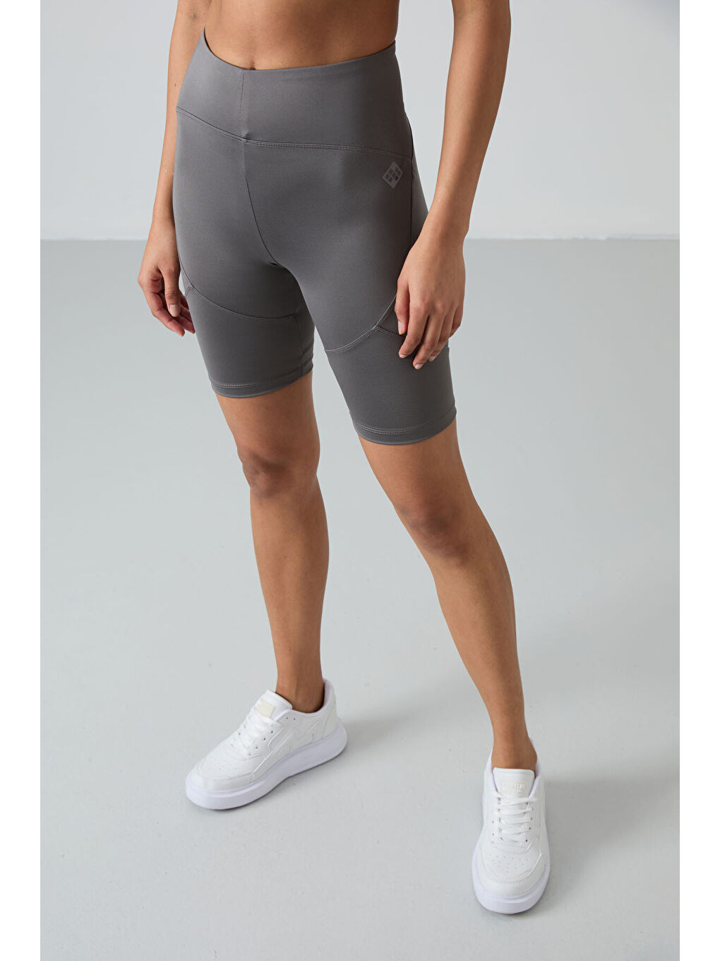 Gri Esnek Performans Kadın Biker Tayt - 91013-4