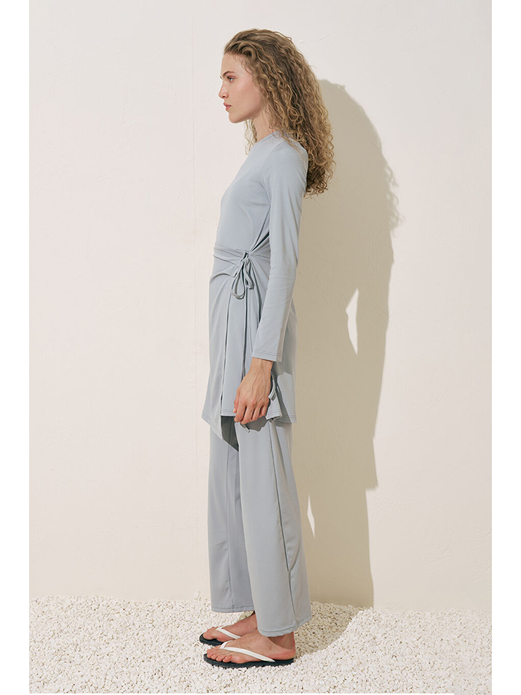 Geniş Uzun Paça Mayo Pantolon Mavi-3