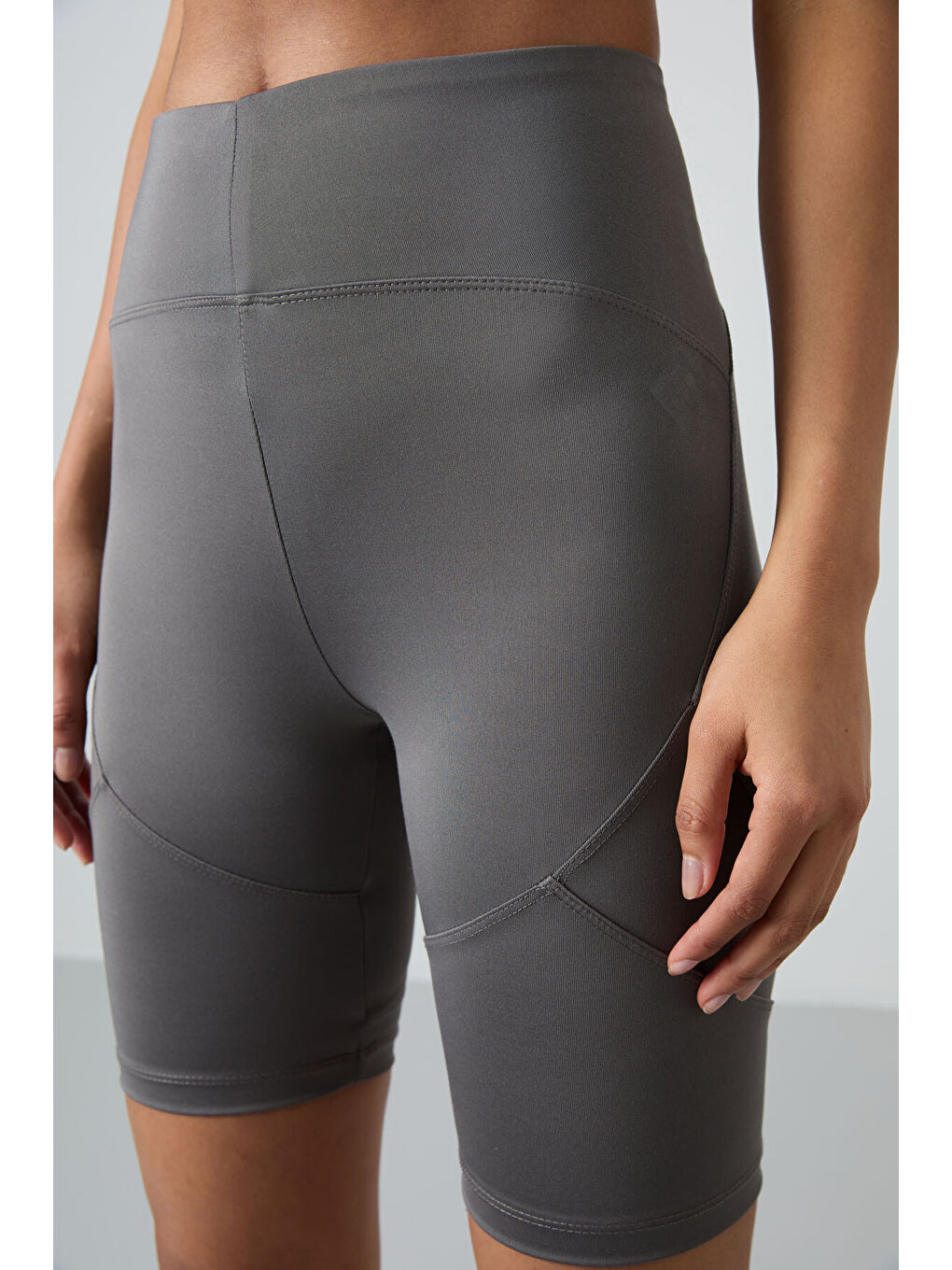 Gri Esnek Performans Kadın Biker Tayt - 91013-6